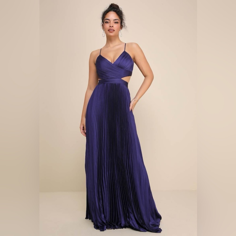 Lulus Got the Glam Navy Blue Pleated Cutout Maxi Dress - Picture 5 of 14